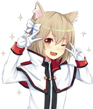 Anime Character Felix Cat Ears Peace Sign PNG image