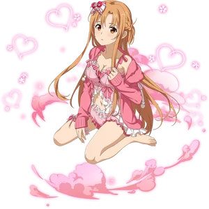 Anime Character Pink Hearts Clouds PNG image