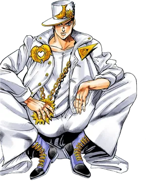 Anime Character White Outfit Gold Chain PNG image