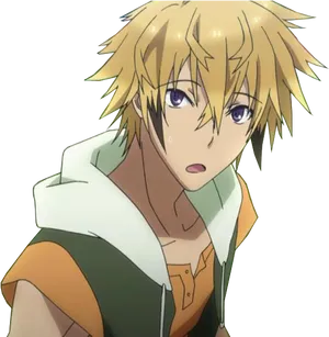 Anime Character With Blond Hair And Green Jacket PNG