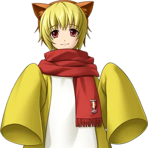 Anime Character With Cat Earsand Red Scarf PNG image