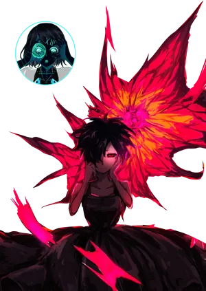 Anime Character With Flaming Wings PNG image