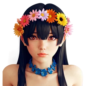 Anime Character With Flower Crown PNG 06252024