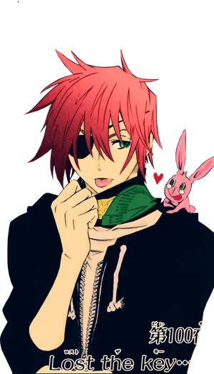 Anime Character With Red Hair And Green Scarf PNG image