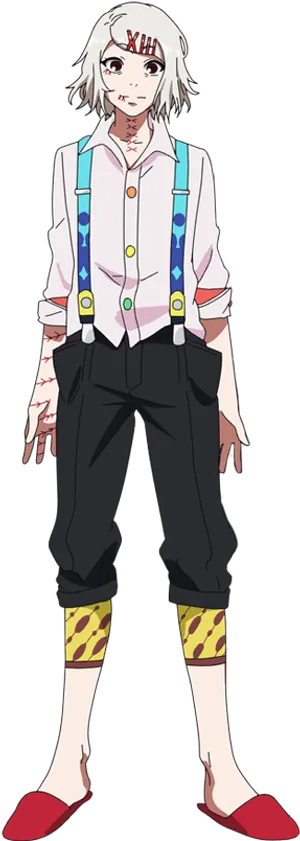 Anime Character With White Hairand Suspenders PNG image