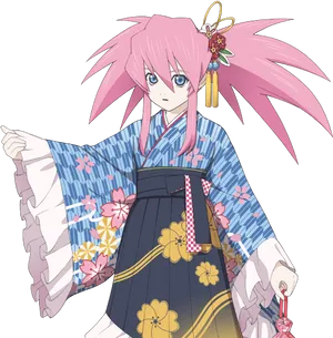 Anime Characterin Floral Kimono PNG image