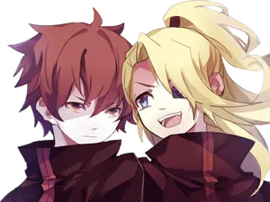 Anime Duo Smilingand Serious PNG image