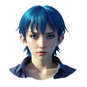 Anime Face With Blue Hair PNG 06122024 PNG
