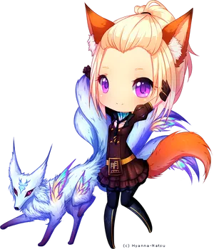 Anime Fox Girland White Fox Spirit PNG image