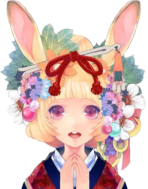 Anime Fox Girlin Kimono PNG image