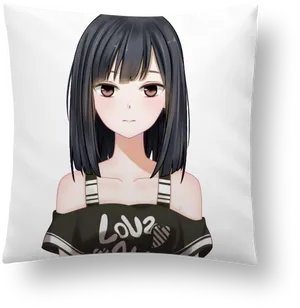 Anime Girl Black Hair Body Pillow PNG image