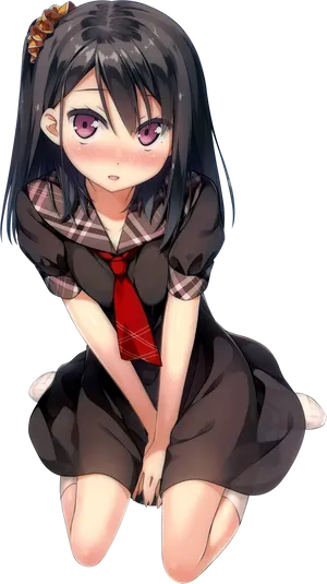 Anime Girl Blushing Kneeling PNG image