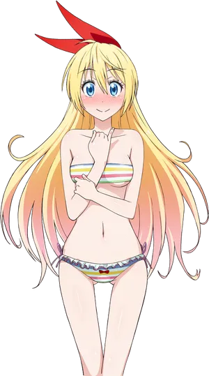Anime Girl Blushingin Bikini PNG image