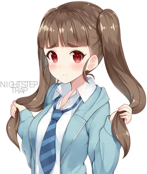 Anime Girl Blushingin School Uniform PNG image