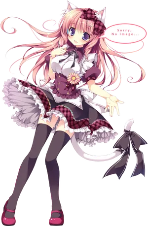 Anime Girl Cat Ears Maid Outfit PNG image