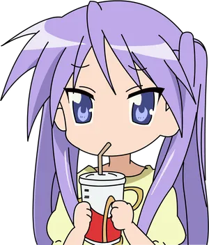 Anime Girl Drinking From Cup PNG image