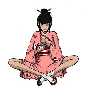 Anime Girl Eating Ramen PNG image