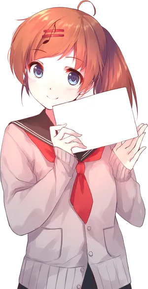 Anime Girl Holding Blank Sign PNG image