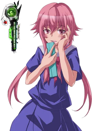 Anime Girl With Diary And Mechanical Eye PNG image