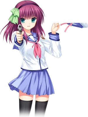 Anime Girl With Gunand Umbrella PNG