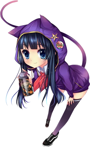 Anime Girl With Purple Witch Costumeand Lantern