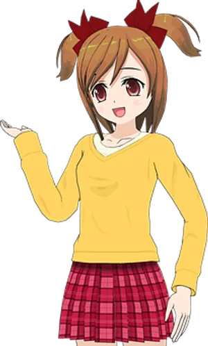 Anime Girl Yellow Sweater Red Bows