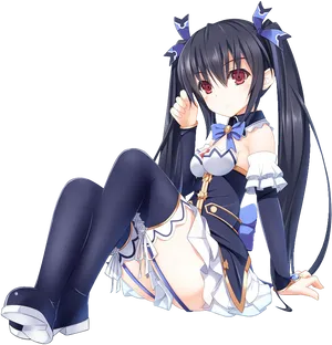 Anime Girlin Blue Outfit Sitting Pose