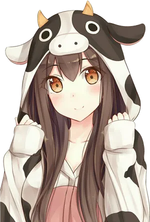 Anime Girlin Cow Hoodie PNG image