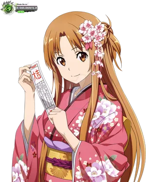 Anime Girlin Floral Kimono PNG image