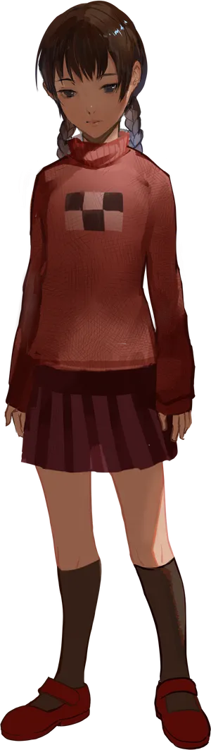 Anime Girlin Red Sweaterand Skirt PNG image