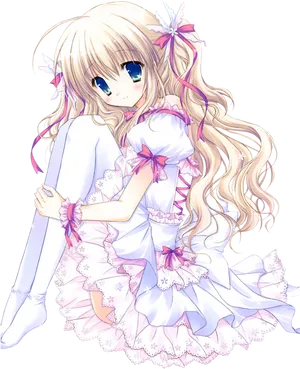 Anime Girlin White Frilly Dress PNG image