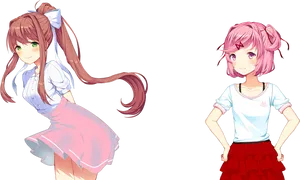 Anime Girls Two Poses PNG image