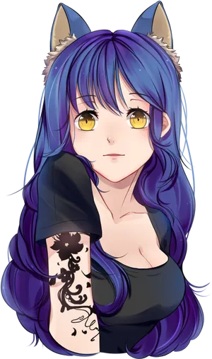 Anime Girlwith Blue Hairand Cat Ears PNG image