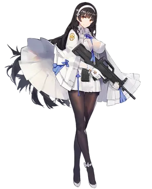 Anime Girlwith Gunin White Uniform PNG image