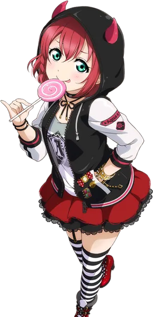 Anime Girlwith Lollipopand Devil Hoodie PNG