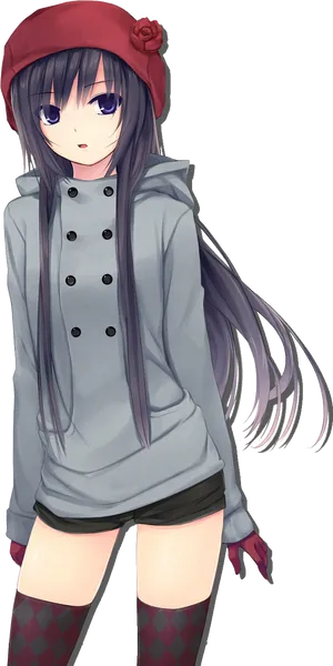 Anime Girlwith Long Purple Hairand Hat