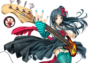 Anime Guitarist Girl Fender Bass PNG image