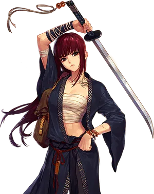 Anime Samurai Girlwith Sword PNG image