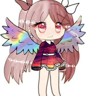 Anime Style Avatarwith Rainbow Wings PNG image