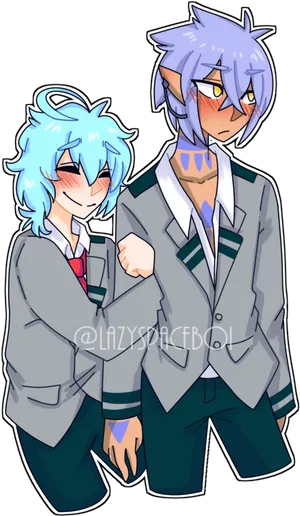 Anime Style Blue Haired Characters In Uniforms PNG image