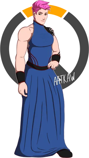 Anime Style Muscular Characterwith Pink Hair PNG image