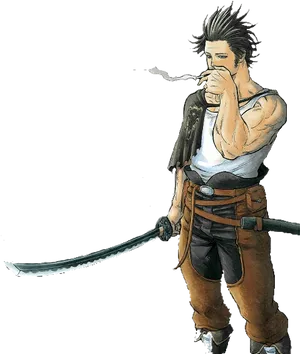 Anime Swordsman Smoking PNG image