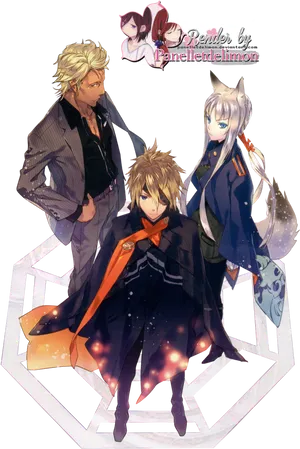 Anime Trio Fantasy Artwork PNG image