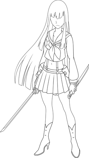 Anime Warrior Girl Lineart PNG