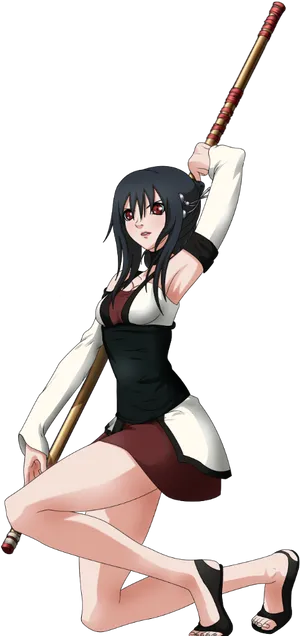 Anime Warrior Girlwith Staff PNG image