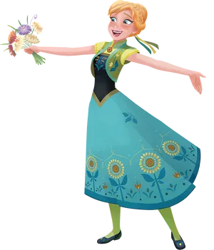 Anna Frozen Character Holding Flowers PNG image