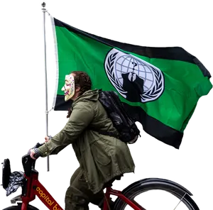 Anonymous Mask Cyclistwith Flag PNG image