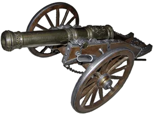 Antique Brass Cannonon Wheels PNG image