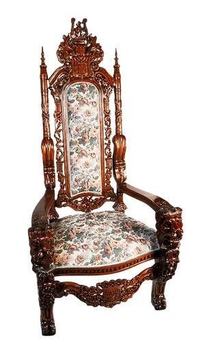 Antique Floral Upholstered Throne Chair PNG image