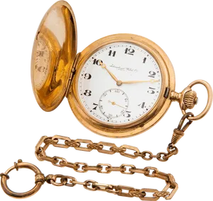 Antique Gold Pocket Watchwith Chain PNG image